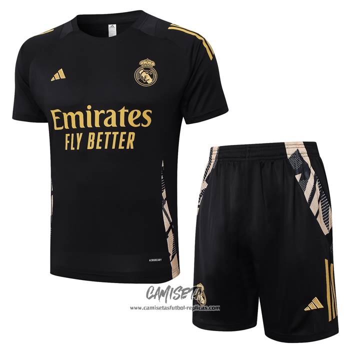 Chandal del Real Madrid 2024-2025 Manga Corta Negro - Pantalon Corto